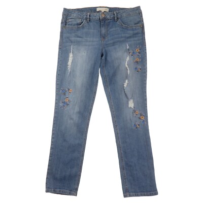 Artisan & Crafted Distressed Embroidered Straight Blue Jeans Womens 12