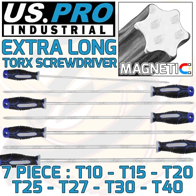 US PRO Extra Long Magnetic TORX Screwdriver Set 7PCS Star Tork TRX Set T10 - T40