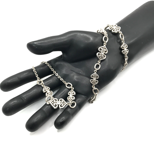 Brighton Extra Long Necklace Crystal Hearts Alcazar Silver Plate Adjustable 42"
