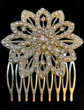 Wedding /Formal Hair Clip Silvertone 1990  s Clear Rhinestones Hair Comb