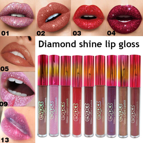 Diamond Glitter Liquid Lipstick Matte Waterproof Long Lasting Lip Gloss Makeup □