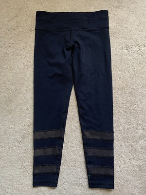 EUC Nancy Rose 25  Zip Pocket Capri Cropped Leggings BLACK + GOLD SMALL MSRP $88