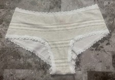 NWT VICTORIA'S SECRET LARGE WHITE GRAY STRIPE FLORAL LACE CHEEKY PANTIES