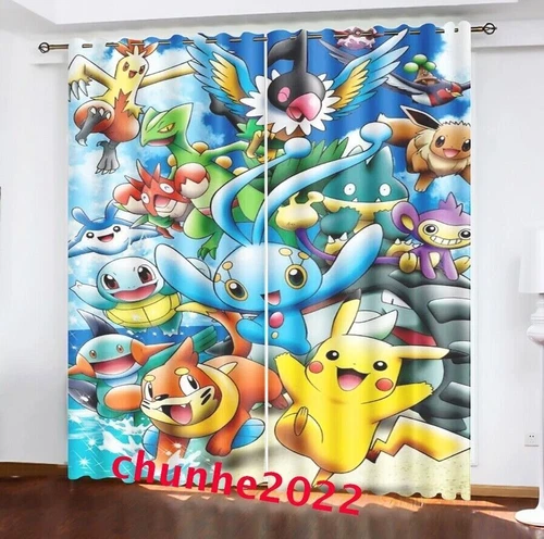 Kids Pokemon Pikachu Thick Thermal Blackout Curtains Eyelet Ring Top Drapes Gift - Picture 86 of 88