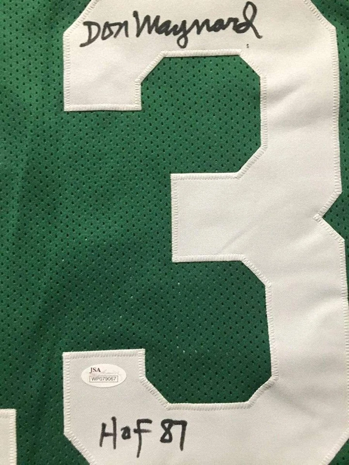 Футболка в рамке с автографом/подписью Дона Мейнарда из Зала славы 87 35x39 Нью-Йорк зеленая с сертификатом подлинности JSA - Изображение 2 из 2