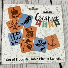 8 pcs Pirate-Themed Drawing Stencils for Kids Reusable Washable Plastic 6x6"