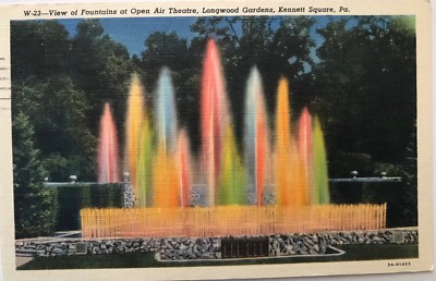 Fountains At Open Air Theatre Longwood Gardens PA Advertising Postcard