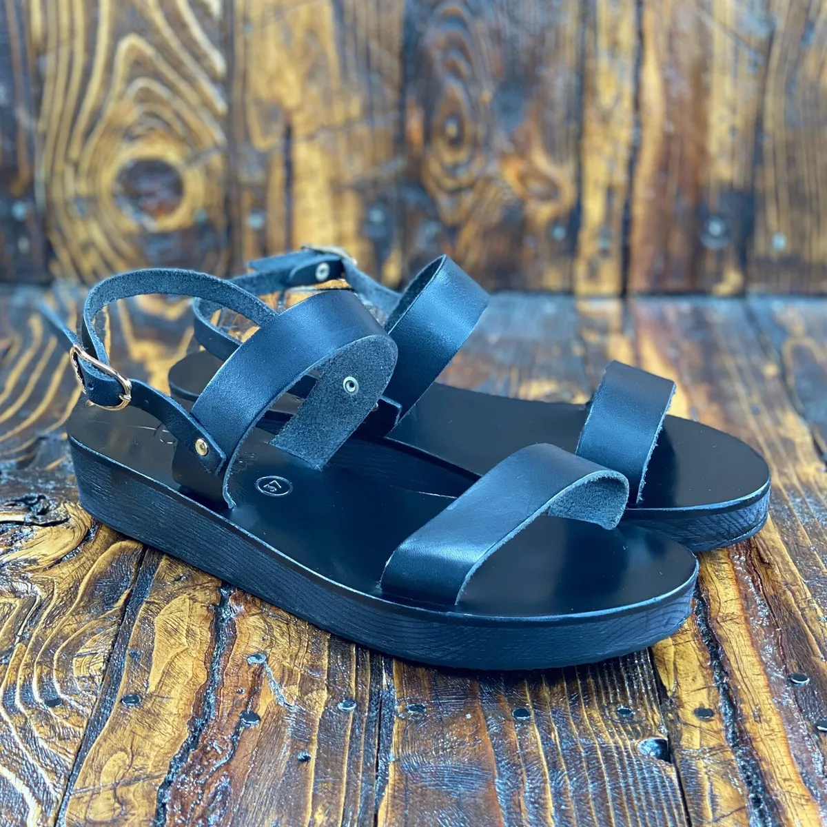 Greek Women's Clio Sandals Platform Black Leather 37 / 7 At $220 | eBay