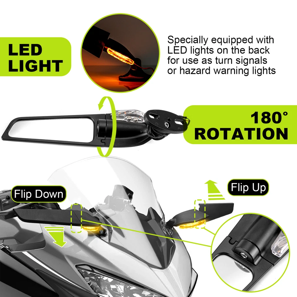 LED Light Rearview Wind Wing Fin Mirrors For Ducati 1299 Panigale 1098 848 - Изображение 3 из 4