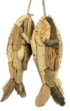 Fish on a string Wall Art Rustic Driftwood Handmade Wood nautical lodge Decor