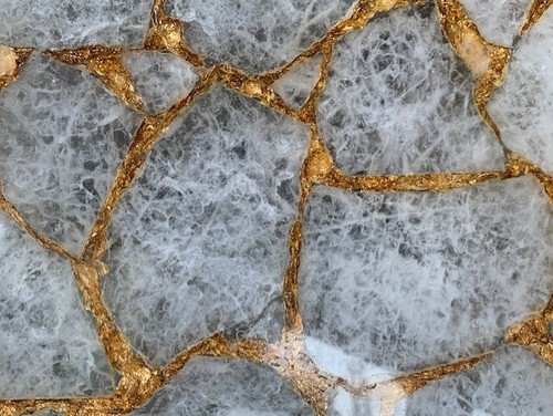 White Agate Stone Serving Tray with Brass Handles, Charcuterie Board, Solid - Picture 2 of 7