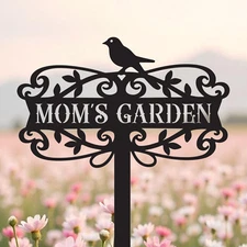Custom Bird Garden Sign with Stake, Garden Name Sign, Mom's Garden Birthday Gift