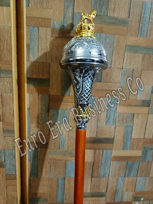 New Ceremonial Drum Major Mace Stick Chrome Ball Head Lion & Crown Size 44 to 60