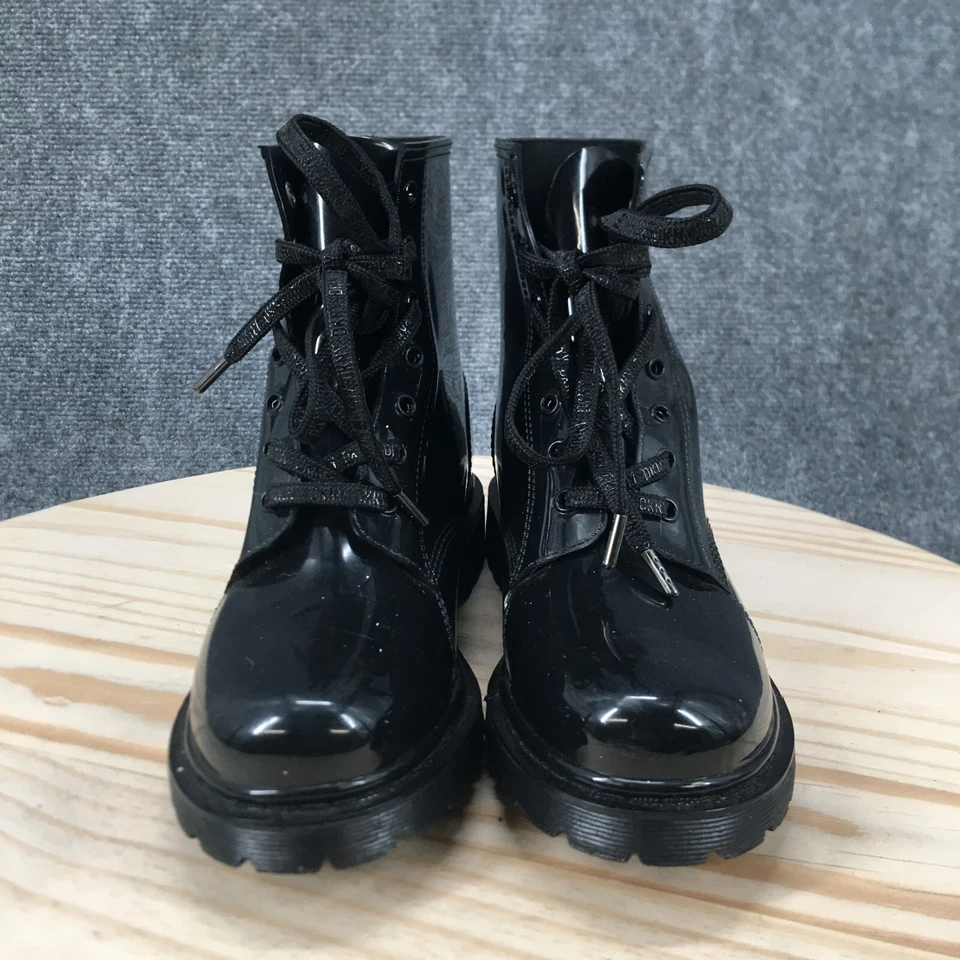 DKNY Rain Boots Womens 9 Tilly Black Rubber Lace Up Round Toe Ankle Top - Image 4 of 4