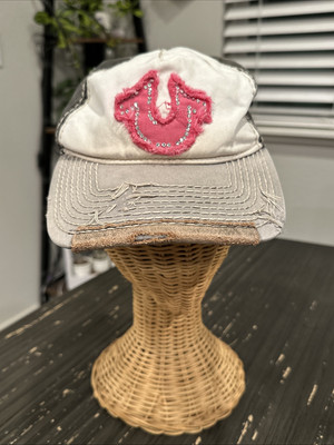 True Religion Distressed Hat Cap Linen Adjustable Pink Horseshoe Embroidered True Religion Distressed Hat Cap Linen Adjustable Pink  main image 4
