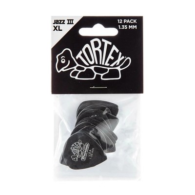 Dunlop 498P135 Tortex Jazz III XL Guitar Picks Black - 1.35 mm 12 Pack