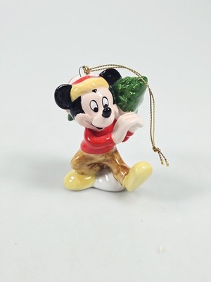 Vintage Schmid Mickey Mouse With Tree Christmas Ornament Ceramic 1990