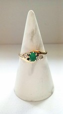 9ct Yellow Gold Lab Created Emerald And Diamond Trilogy Twist Ring, Size K
