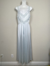 Vintage Sears Nightgown Size L Blue Lace Trim Nylon Cottagecore Romantic