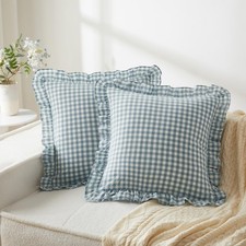 KKJIAF Ruffle Gingham Pillow Covers 20 x 20 Inches, Cotton Gingham Pillow Cases
