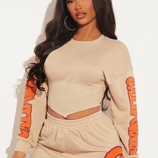 Shein Women's Tan and Cream Sweatshirt