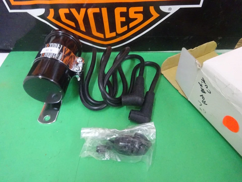 VINTAGE Harley Davidson EL FL Rpl ROUND BLACK 6 VOLT IGNITION COIL W/CHROME MT - Image 2 of 4