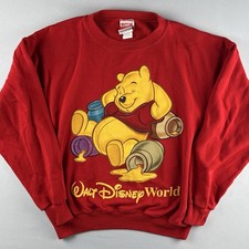 Vintage 90s Walt Disney World Winnie the Pooh Crewneck Sweatshirt L Red USA Made