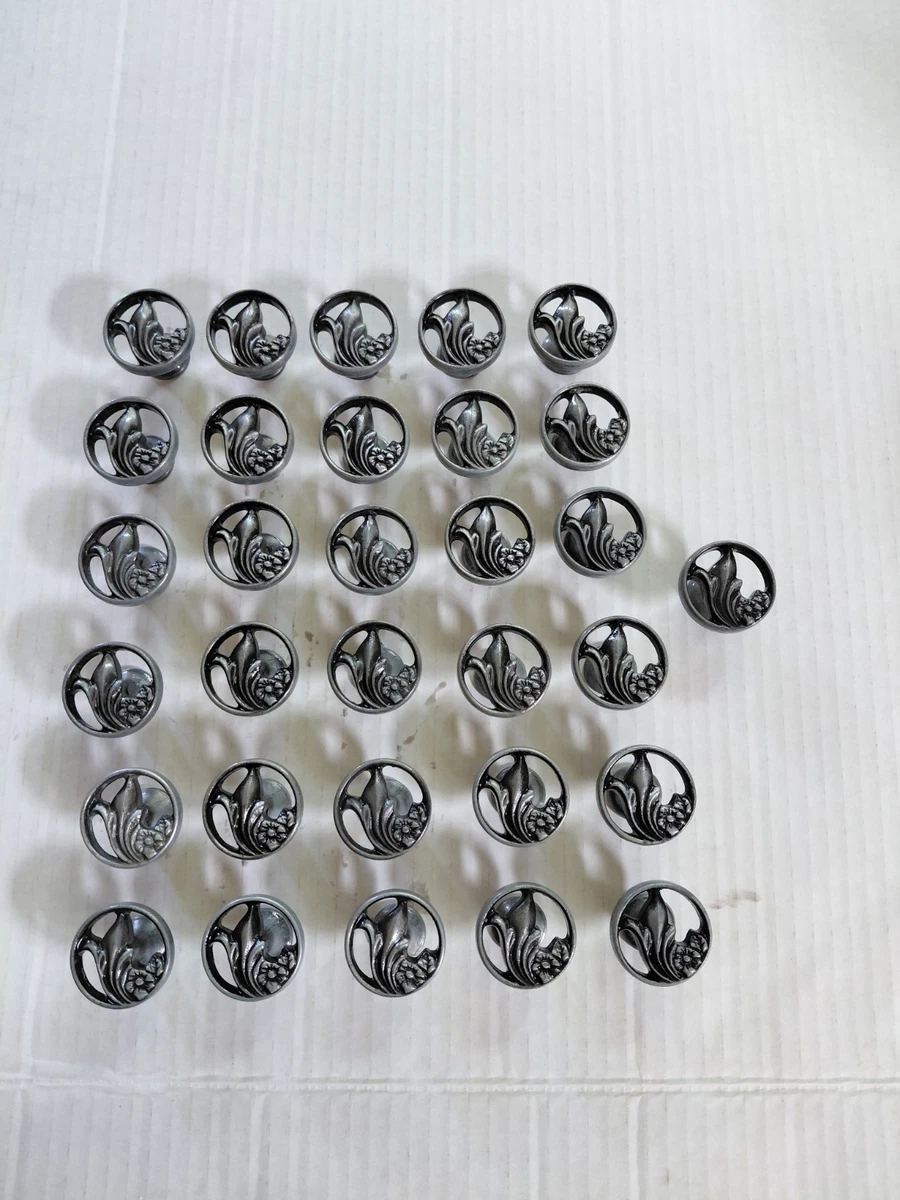 LOT OF 34 PEWTER FLORAL DESIGN DRAWER PULL KBC2004-52247 1 1/8" OD