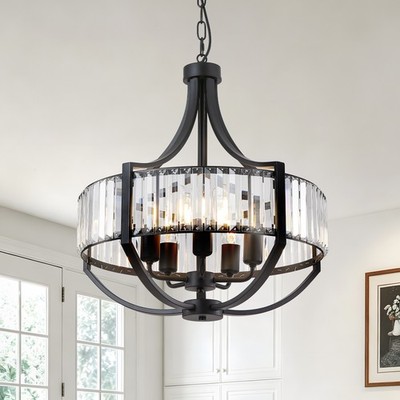 20'' Crystal Chandelier Modern Black Pendant Light Kitchen Foyer Entryway Fixture