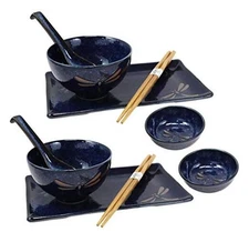  Japanese Mino Ware Tombo Dragonfly Blue Porcelain Sushi Dinnerware 10pc Set 