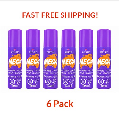 #ad 6 Pack Aussie Mega Hairspray Travel Size 1.5 Fl Oz Flexible Hold $49.99
