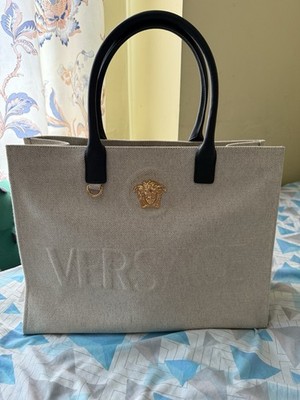 La Medusa canvas tote bag with black leather top handles