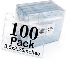 Name Tag 100 Pack Badge ID Card Holders Clear Plastic Horizontal Premium Badge H
