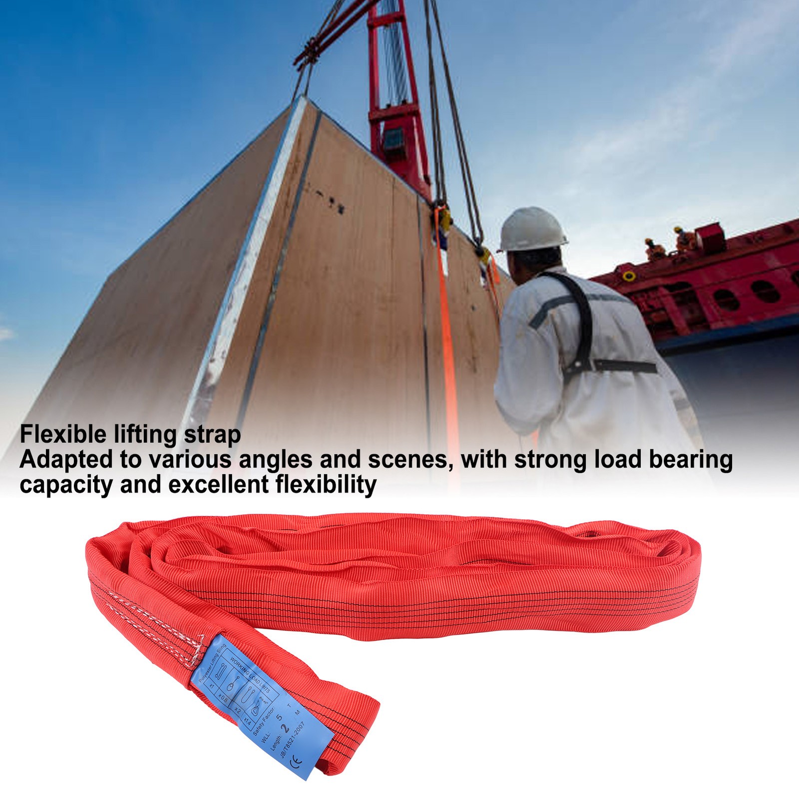 5T Rigging Lifting Strap Strong Reinforced Crane Lifting Rope For Industry Red