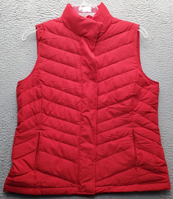 Talbots Puffer Down Vest Womens Medium Red Zipper Pockets Mock Neck Full Zip