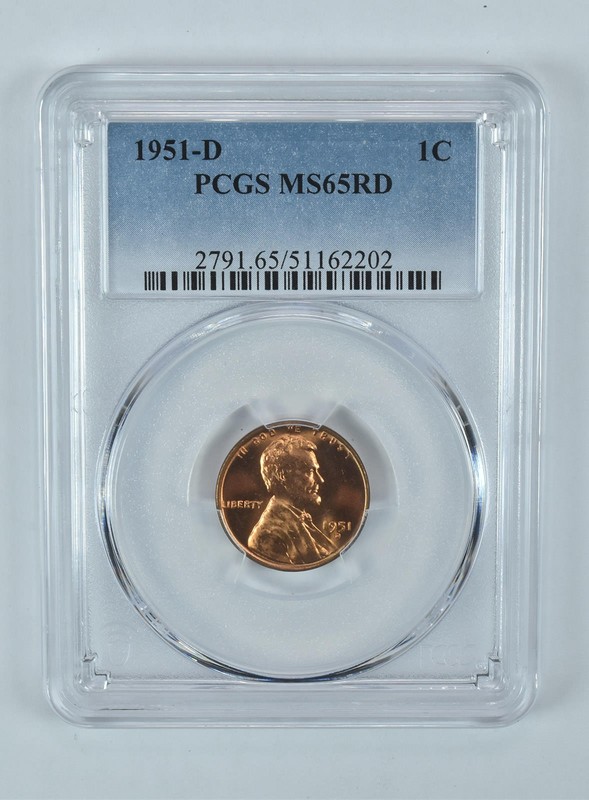 1951-D Lincoln Wheat Cent MS65 RD PCGS Blue Label *7786