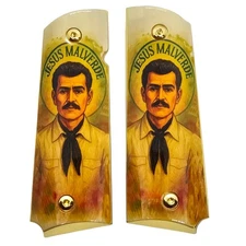 1911 Full Size Metal Grips Ambi Cut – Jesús Malverde Cultural Design Gold Plated