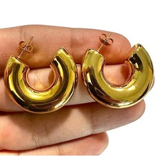 30mm Chunky Gold Hoop Earrings 304 Stainless Steel Thick Retro Hoops Gift