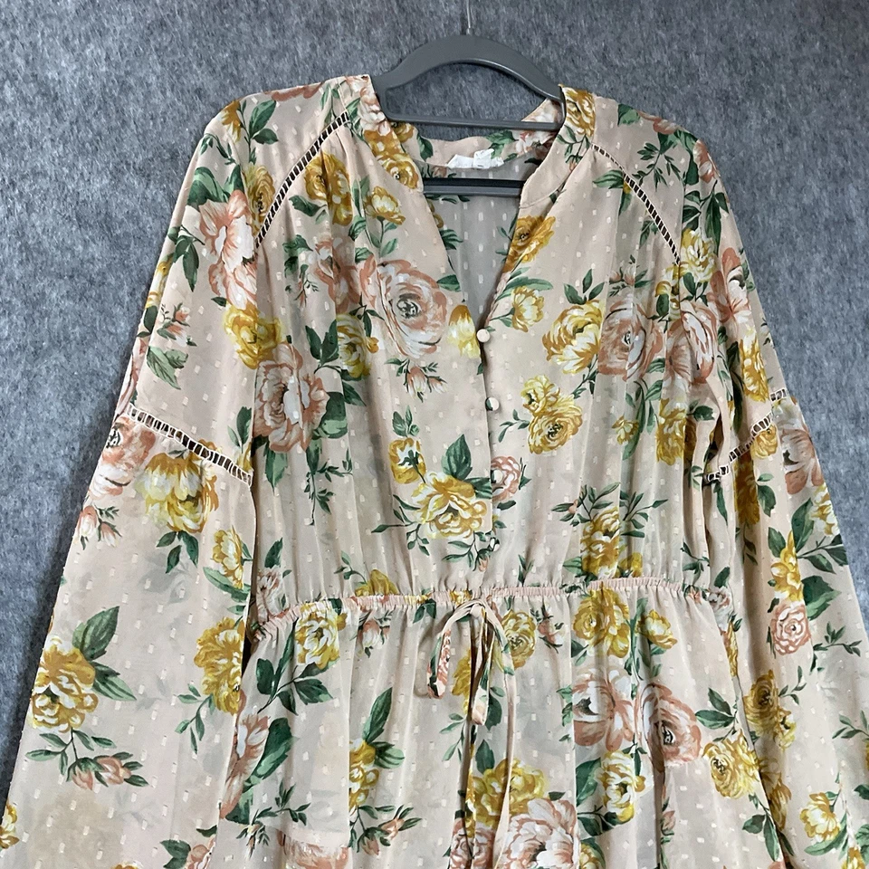 Vestido Blu Pepper Anthropologie Para Mujer Grande Floral Transparente Fluido Boho Festival Foto 4 de 4