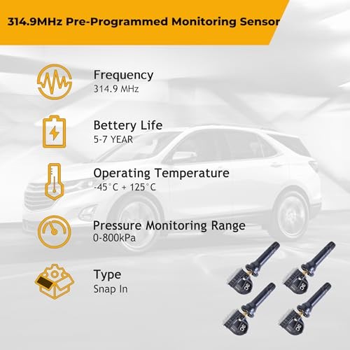 TPMS Sensors Set of 4 Pre-Programmed Tire Pressure Sensor 314.9MHz ...