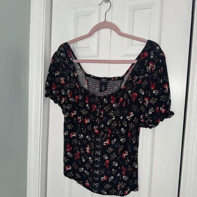 Thorn and Fable Top Mushrooms All Over Print Puff Sleeeves - Women's Size XL