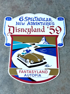 Disneyland Fantasyland Autopia Sign Prop signed by Bob Gurr