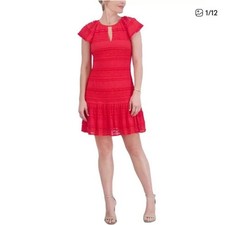 Jessica Howard Red Lace Flutter Sleeve Dress Size 12 NWT Cocktail Wedding