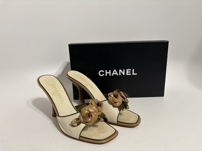 Vtg Chanel Flower Leather Heels 36.5
