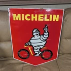 Vintage Michelin Porcelain Sign Gas Oil Cars Trucks Fishing (large)