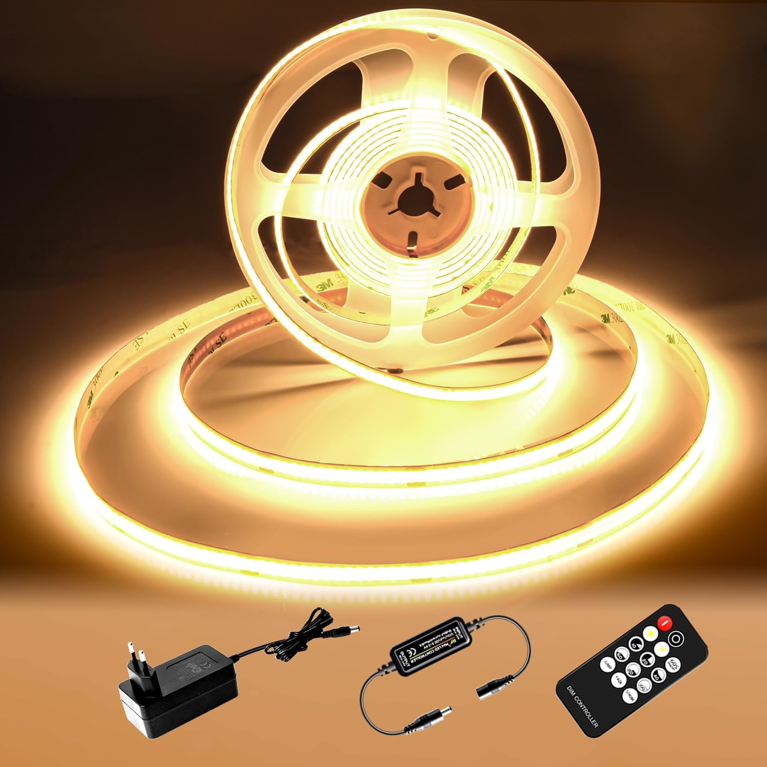 Striscia LED Bianca Calda 5M, 3000K Striscia LED Dimmerabile 24V, CRI92 +, Largh