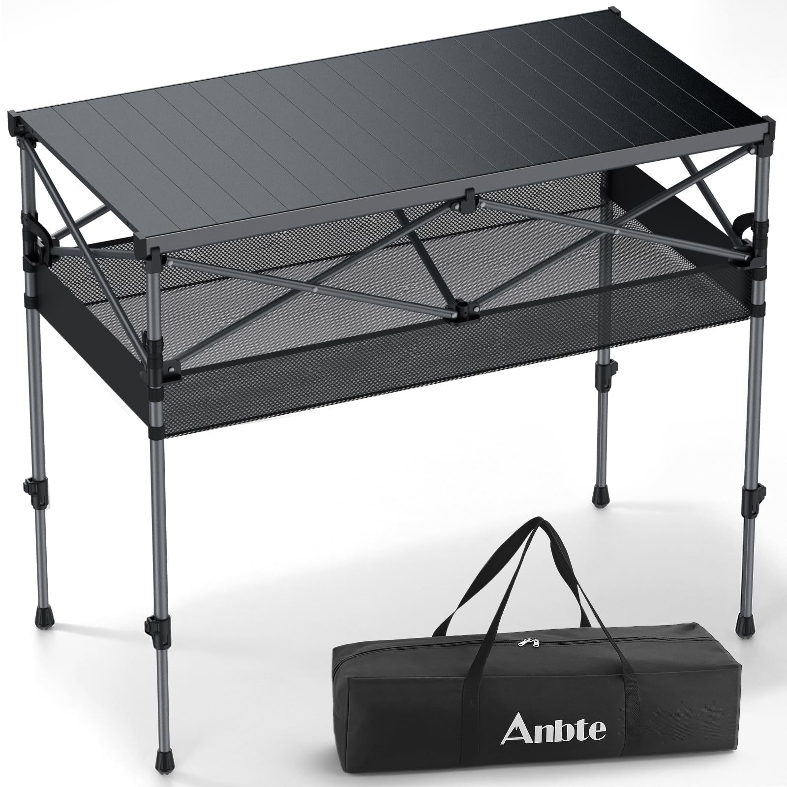 Adjustable Height 34.2 Inch Foldable Camping Table with Roll Up Top