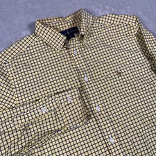 Ralph Lauren Button Down Shirt Boys L 14-16 Yellow Blue Check Long Sleeve Pony