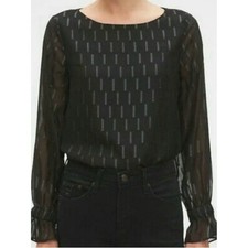 Banana Republic Black Sheer Long-Sleeve Blouse