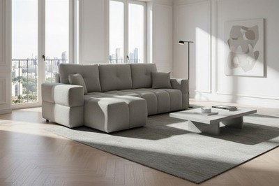 Ecksofa Schlafsofa Sofa DENISE in Stoff Centaur Grau Ottomane Links
